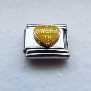 Sweet 16 yellow enamel heart 9mm stainless steel Italian charm bracelet link new